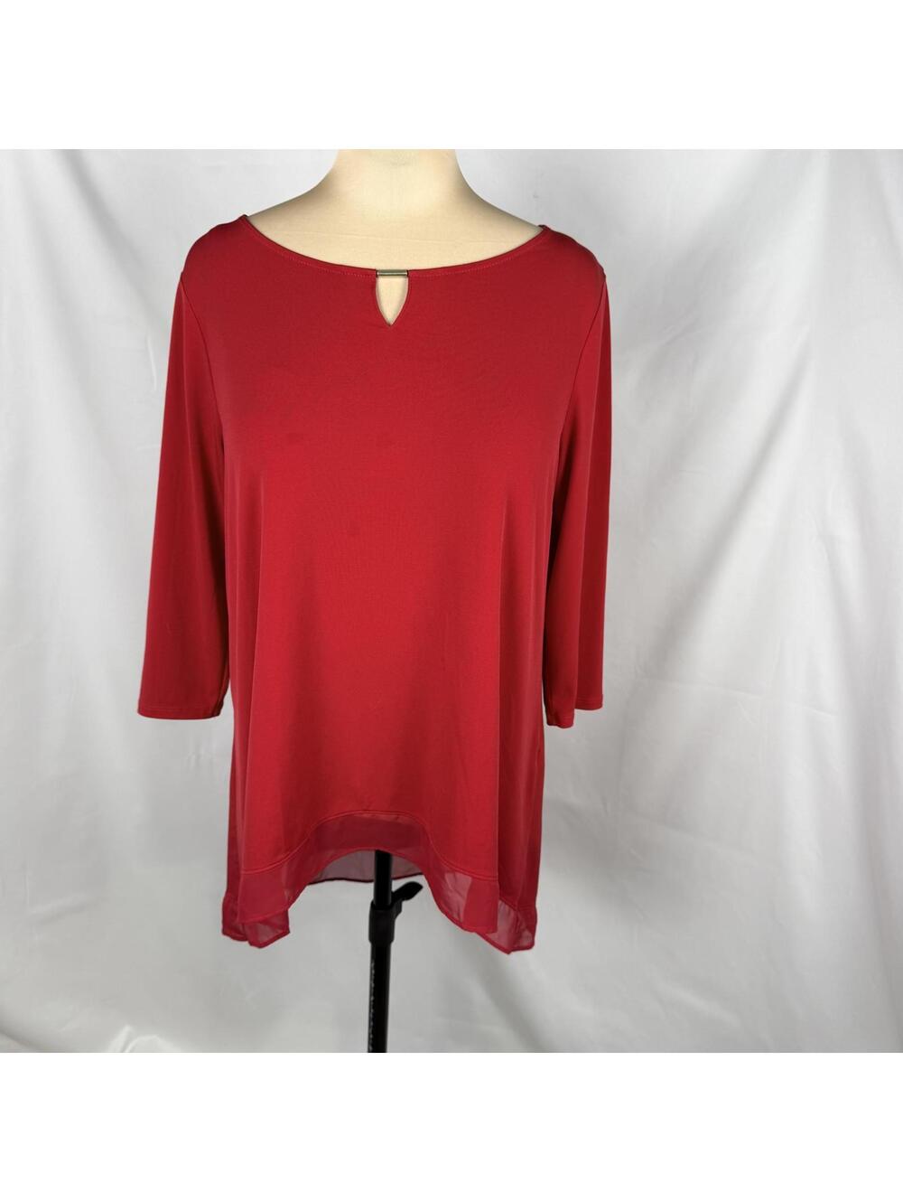 Chico's Red Keyhole Neck Tunic Top with Sheer Hem (size 1 = US med)
